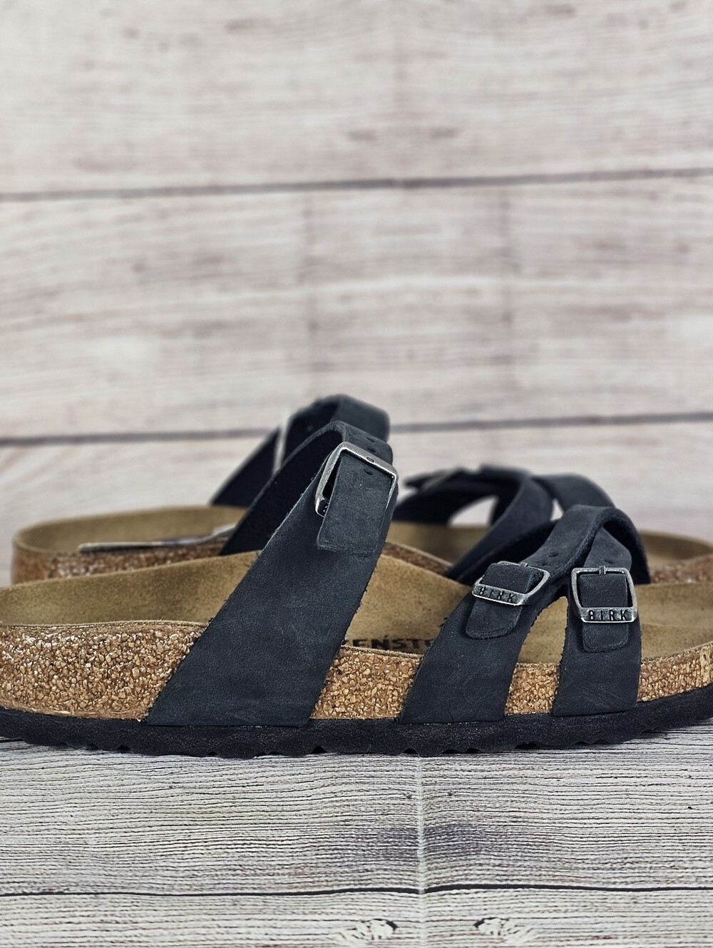 Birkenstock Women's Franca Double Strap Black Leather Sandals Size 38/US 7 NWOB